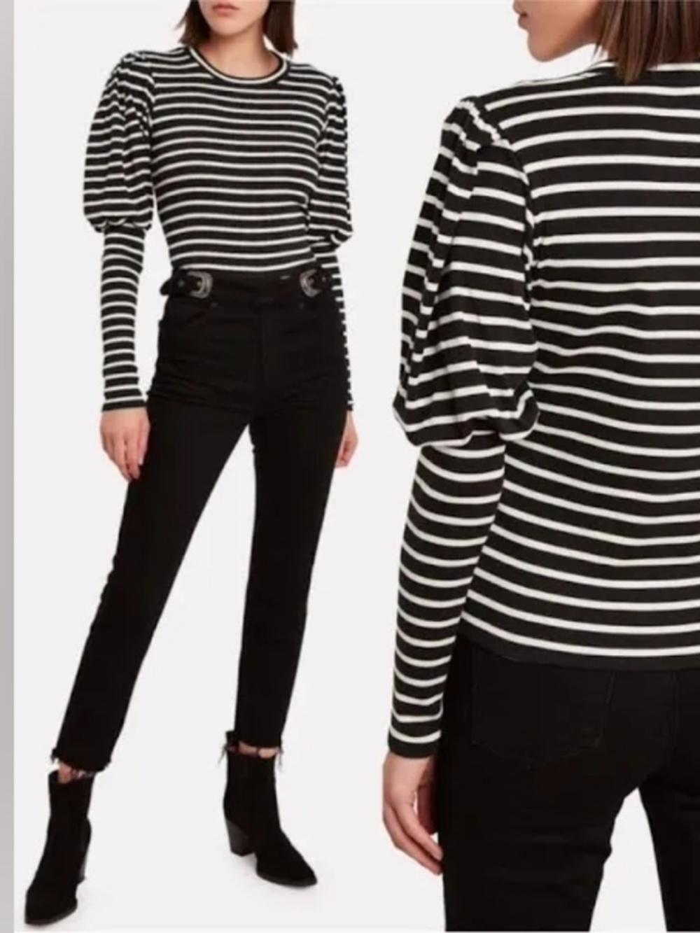 Veronica Beard striped Puff-sleeves Lyon Top Navy Blue - Medium